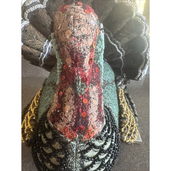 2024 Release John Derian Target Fall Turkey  Red Beaded Pillow Thanksgiving - Picture 2 of 6